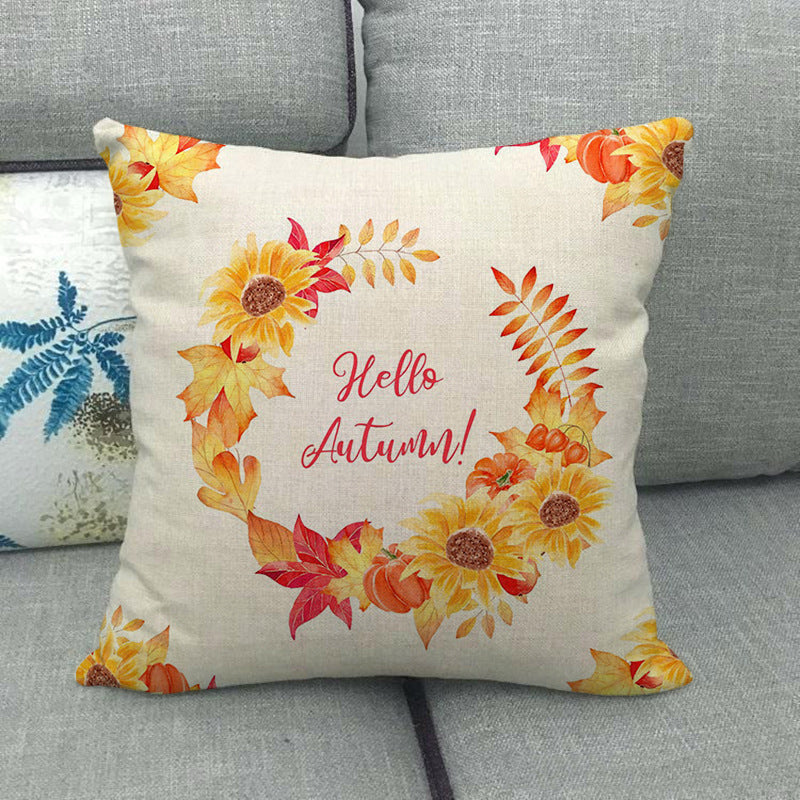 Funda de almohada de lino con forma de calabaza pintada