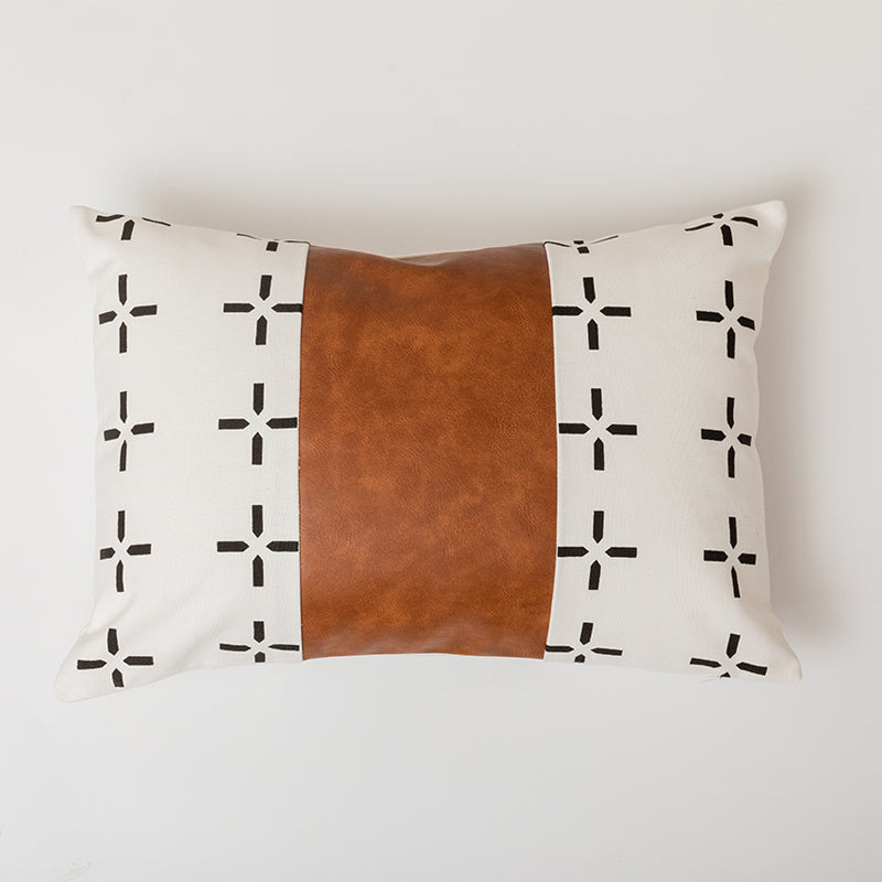 Luxury Boho Leather and Cotton Cushion Cover for Sofa and Car