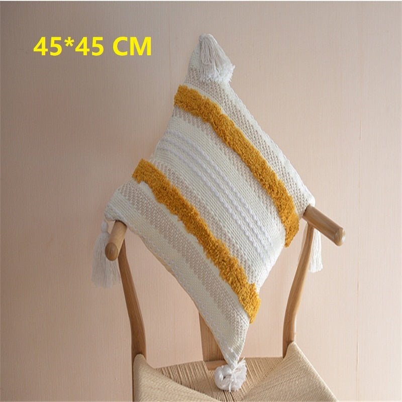 Ethnic Pillow with Fringes - Chenille Decorative Pillow