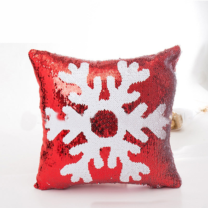 Red Pillow with Reversible Sequins for Christmas