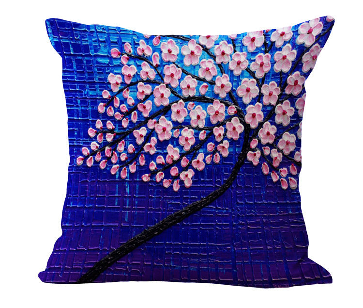 Funda de almohada de algodón y lino con pintura al óleo