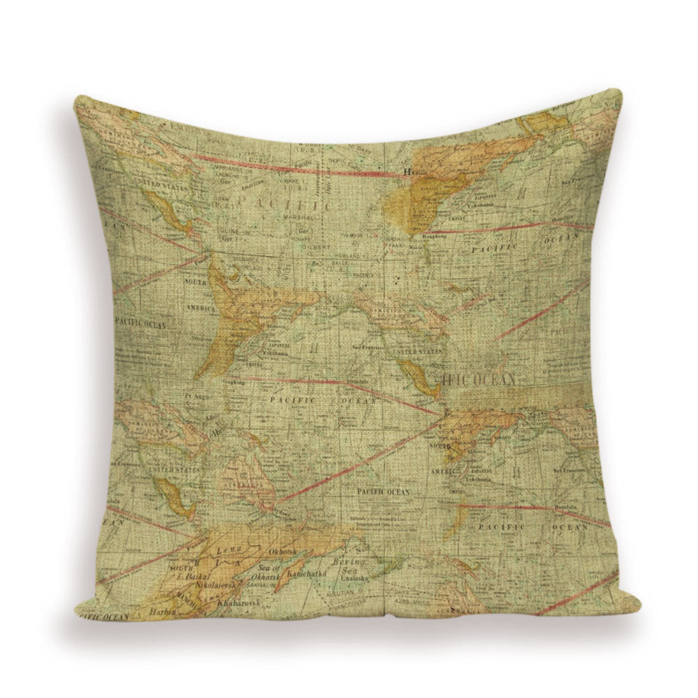 Nueva funda de almohada retro con diseño de mapa del mundo europeo