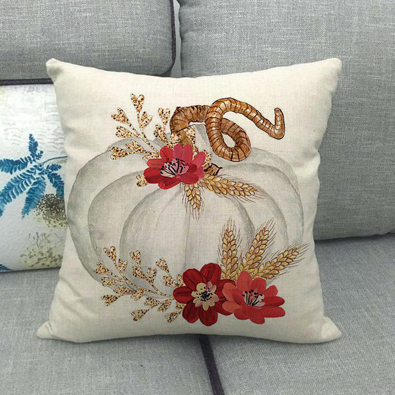 Funda de almohada de lino con forma de calabaza pintada