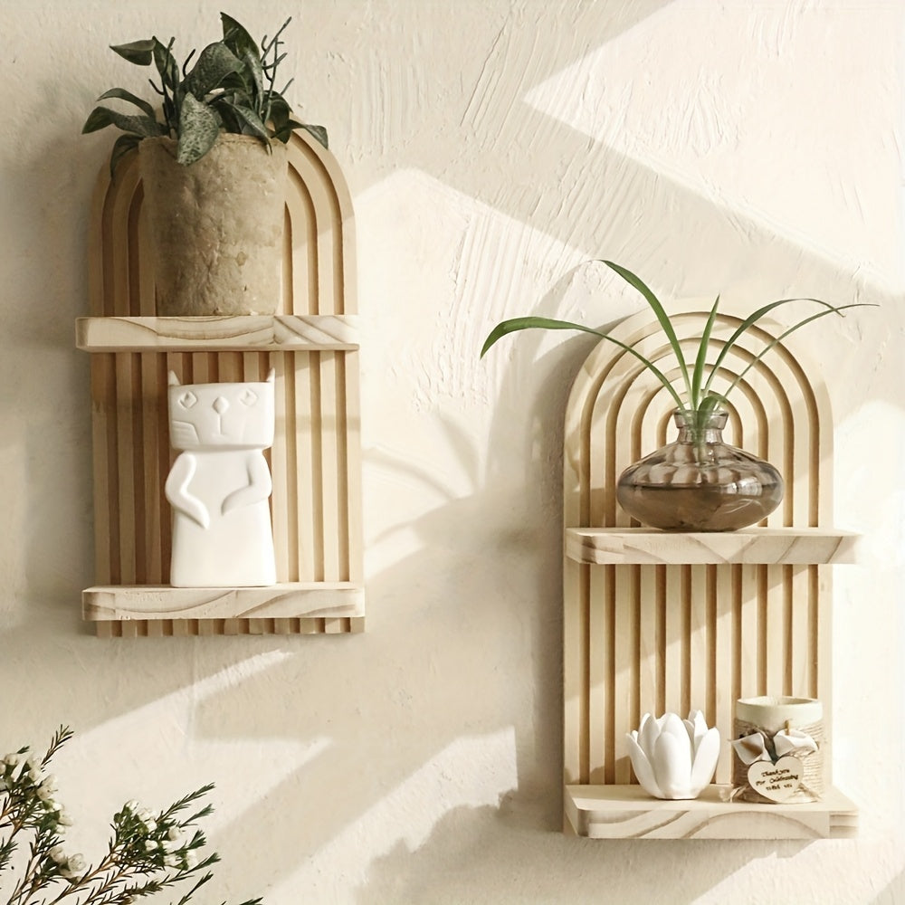 2 Imitation Wood Wall Shelves with Curved Edges