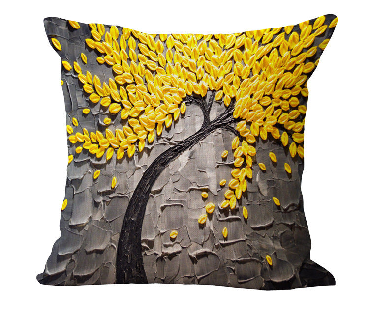 Funda de almohada de algodón y lino con pintura al óleo