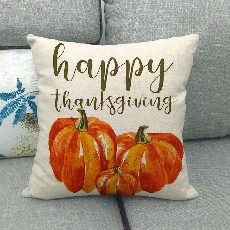 Funda de almohada de lino con forma de calabaza pintada