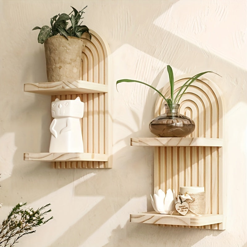 2 Imitation Wood Wall Shelves with Curved Edges