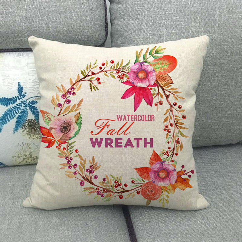 Funda de almohada de lino con forma de calabaza pintada