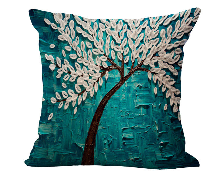 Funda de almohada de algodón y lino con pintura al óleo