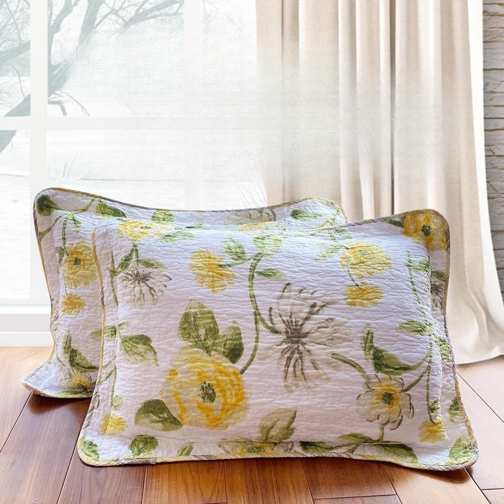 Funda de almohada bordada y acolchada de algodón con flores