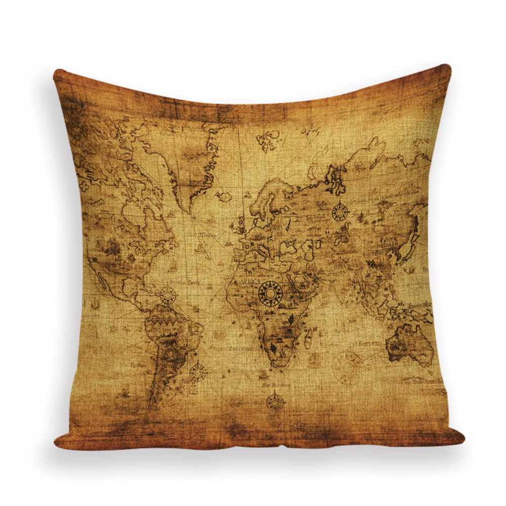 Nueva funda de almohada retro con diseño de mapa del mundo europeo
