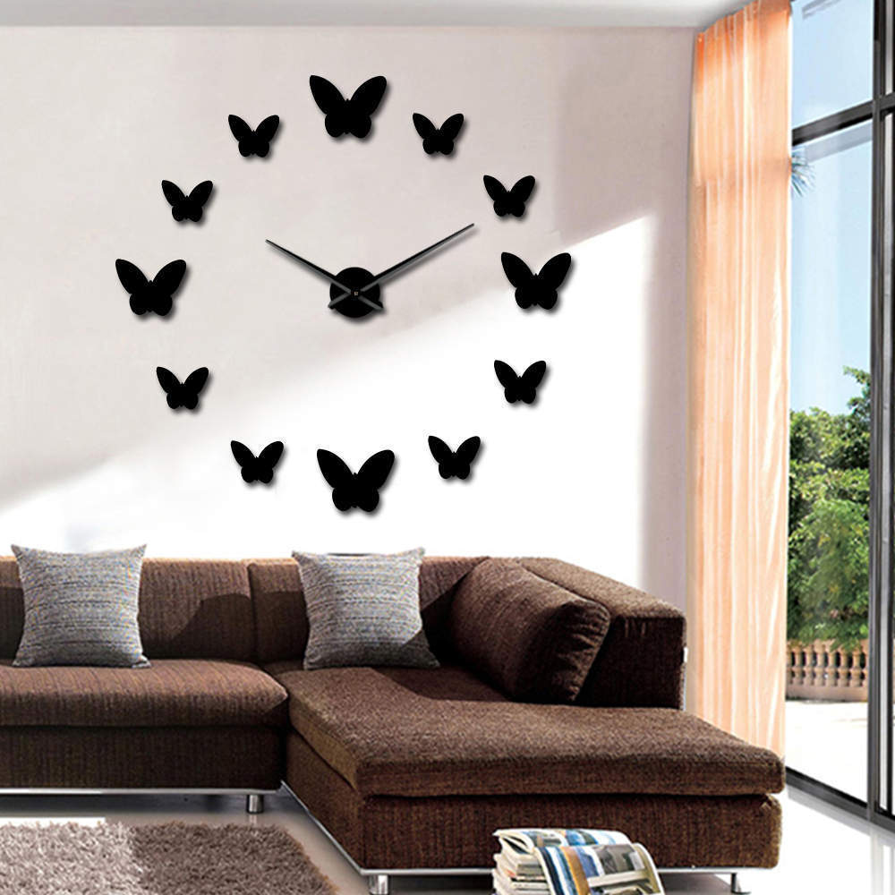 3D Lusterko Motyl Zegar Ścienny - Elegancka Dekoracja do Salonu i Sypialni