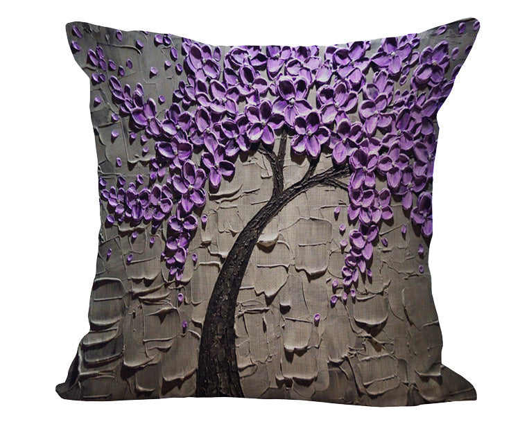 Funda de almohada de algodón y lino con pintura al óleo