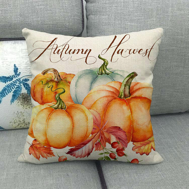 Funda de almohada de lino con forma de calabaza pintada