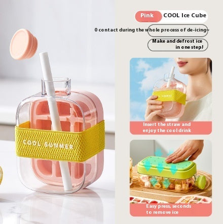One-Click Molding Cooling Cup,Instant Ice Maker,Zero-Contact Design,Straw Included,Curling Mold,Portable &amp; Stylish Chilled Drink