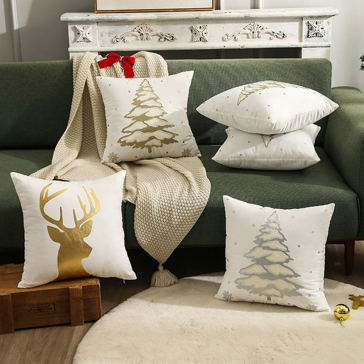 Pillowcase with Embroidered, Gilded Christmas Tree