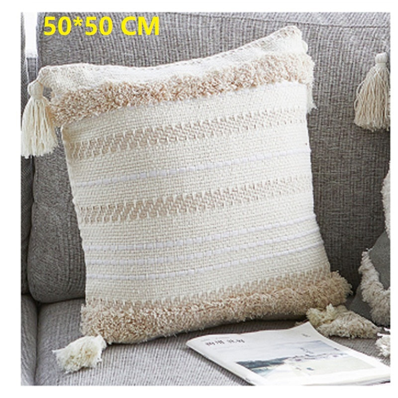 Ethnic Pillow with Fringes - Chenille Decorative Pillow