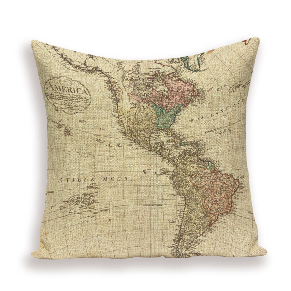 Nueva funda de almohada retro con diseño de mapa del mundo europeo
