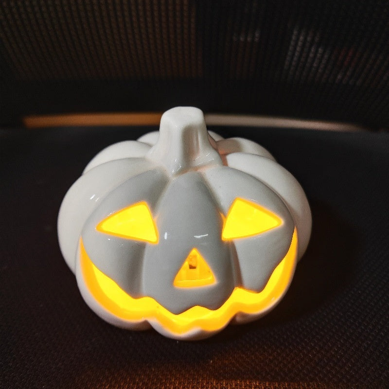 Halloween Pumpkin Ceramic Lamp with Skull