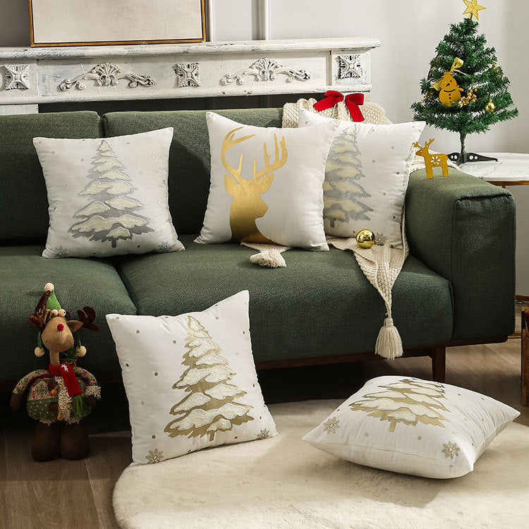 Pillowcase with Embroidered, Gilded Christmas Tree