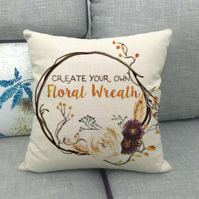 Funda de almohada de lino con forma de calabaza pintada