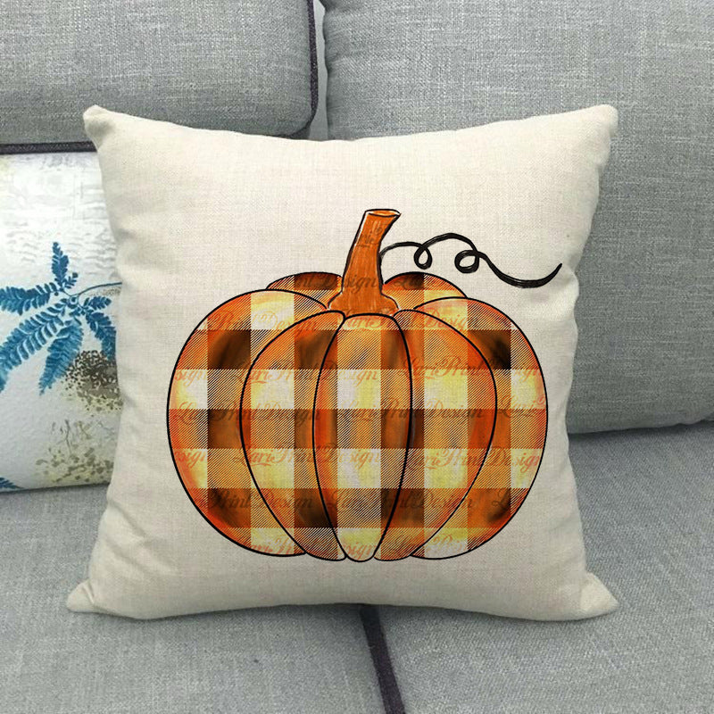Funda de almohada de lino con forma de calabaza pintada