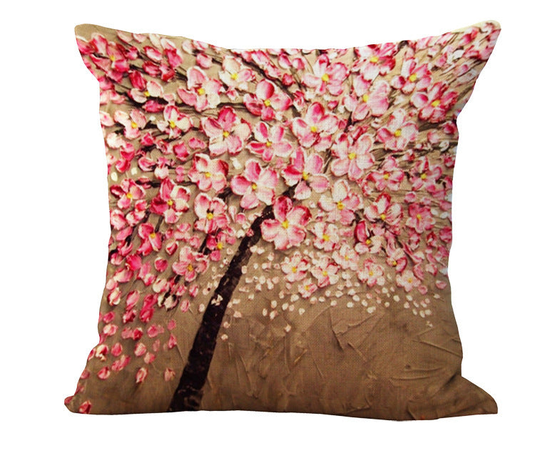 Funda de almohada de algodón y lino con pintura al óleo