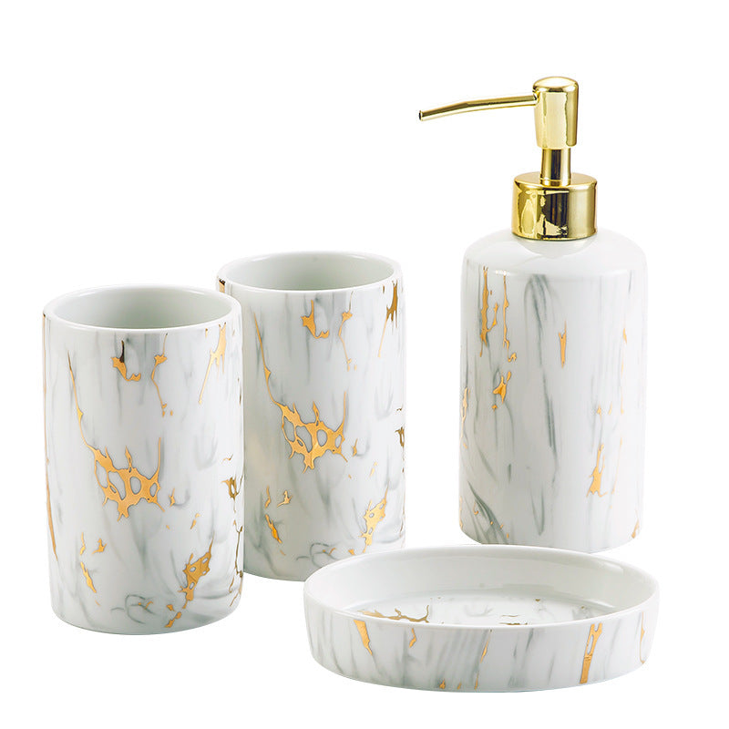 Ceramiczne akcesoria łazienkowe w kolorach marmuru