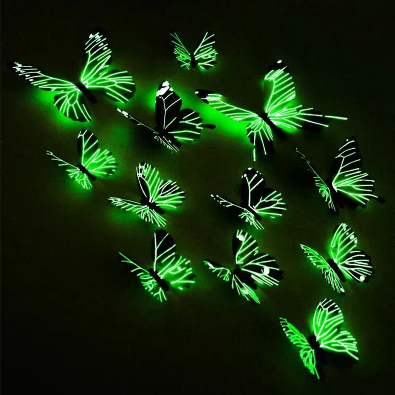Set of 12 luminous butterfly wall stickers