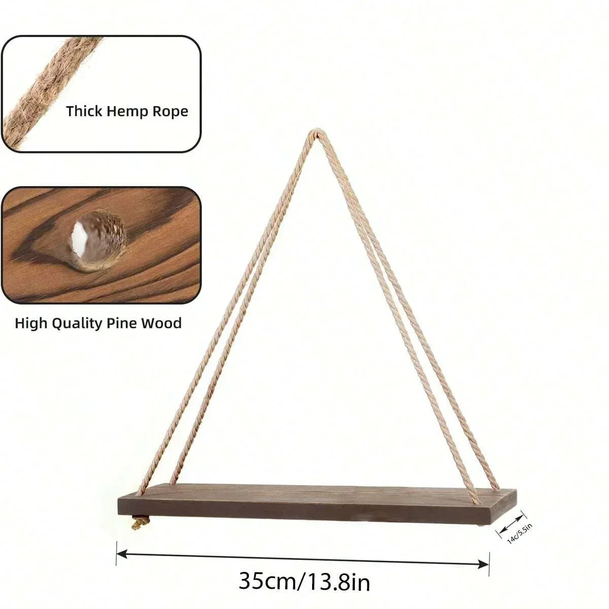 Estante de pared de madera con cuerda, decoración.