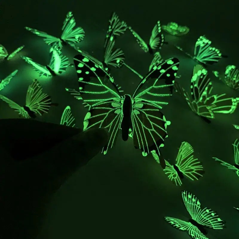 Set of 12 luminous butterfly wall stickers