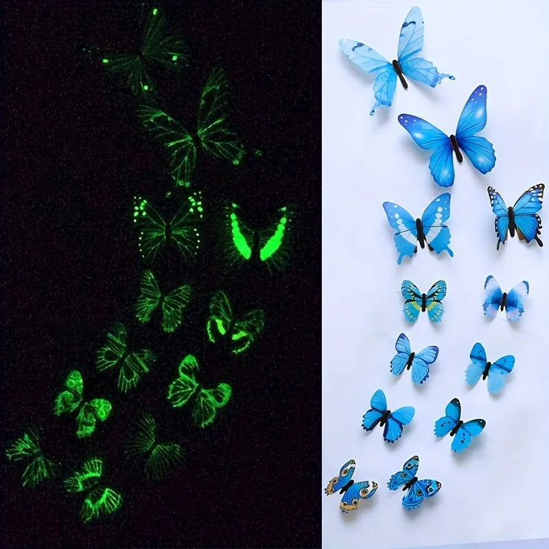 Set of 12 luminous butterfly wall stickers