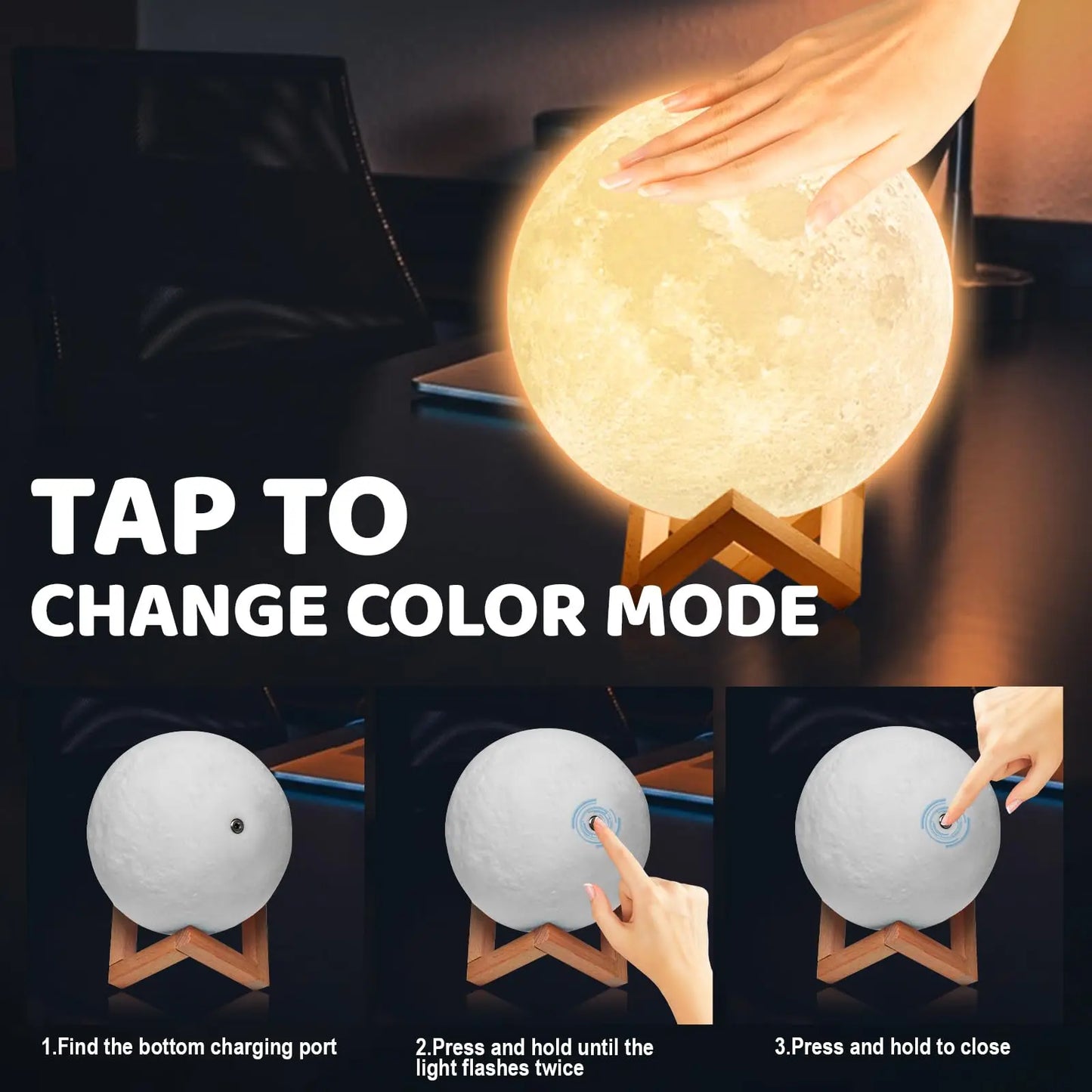 LED Moon Lamp, 16 Colors, with Remote Control