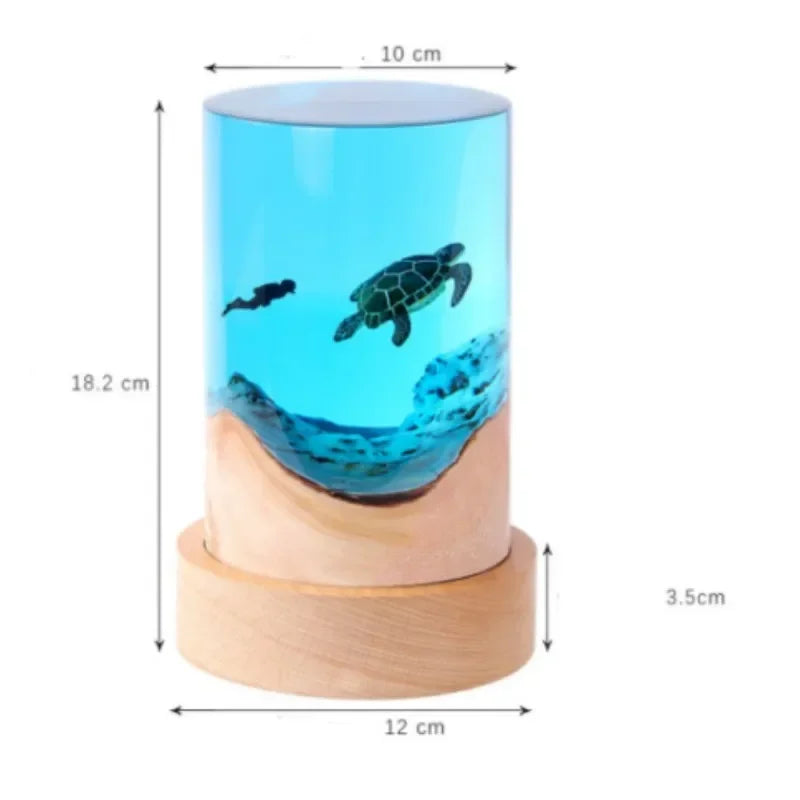 Desk decoration, sea turtle, night lamp made of wood and resin