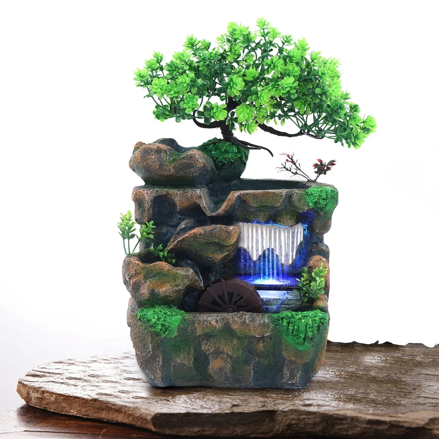 Table fountain with waterfall, decoration