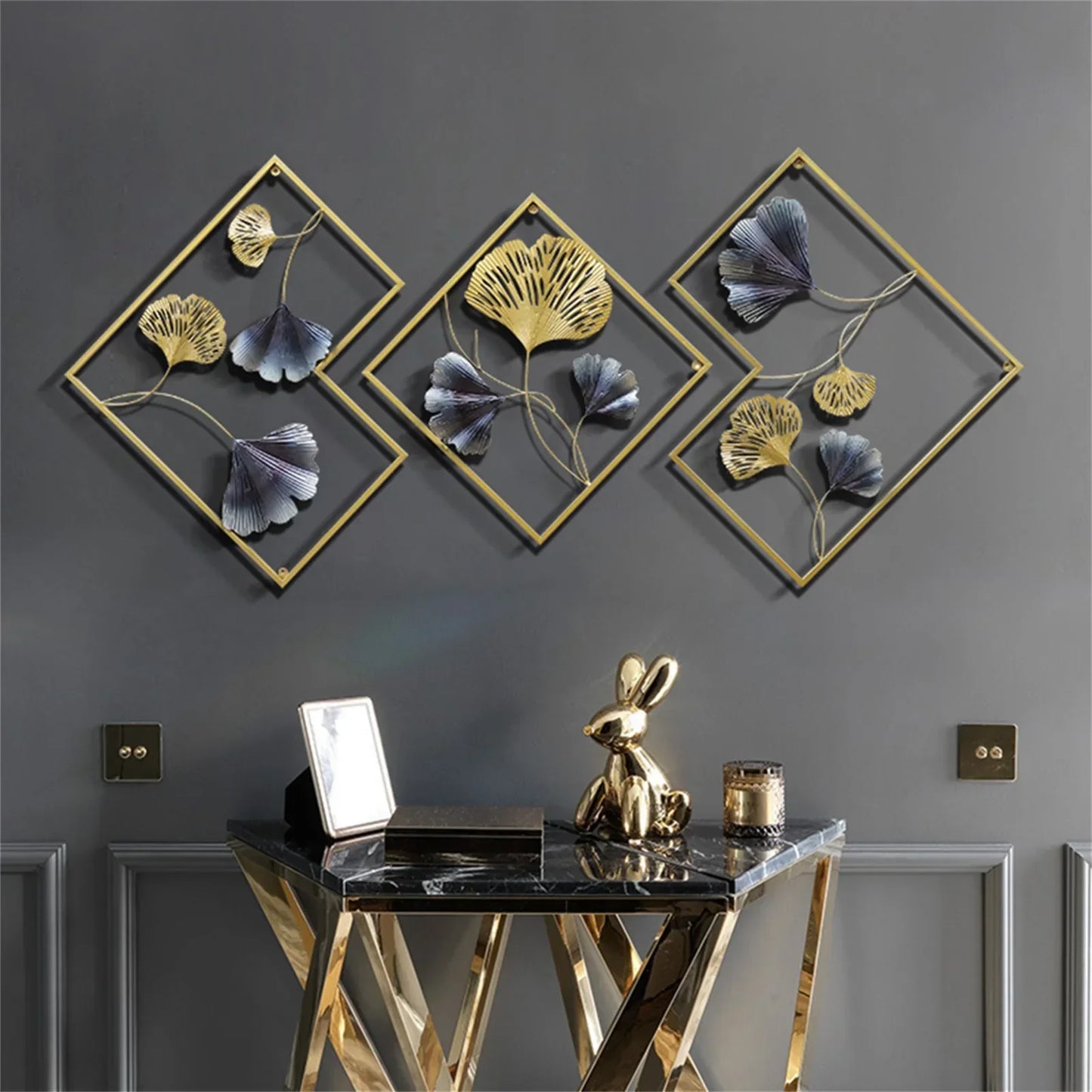 Set of 3 metal 3D Ginkgo wall decorations