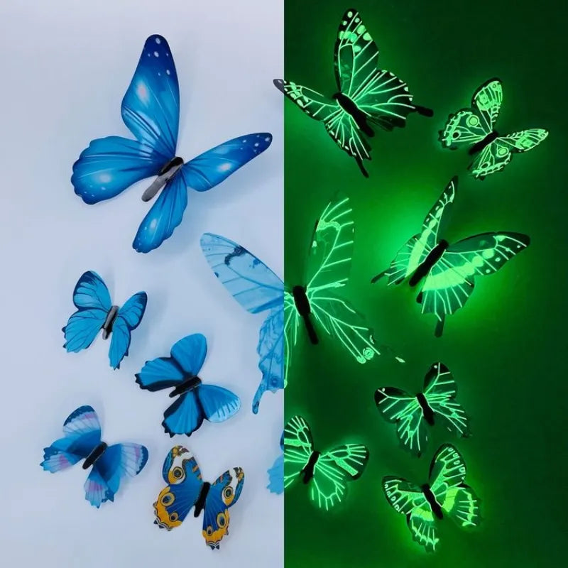 Set of 12 luminous butterfly wall stickers