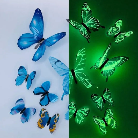 Set of 12 luminous butterfly wall stickers
