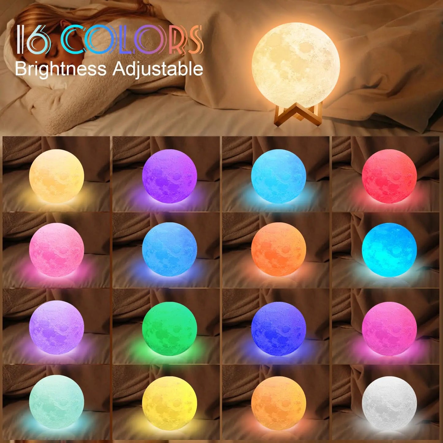 LED Moon Lamp, 16 Colors, with Remote Control