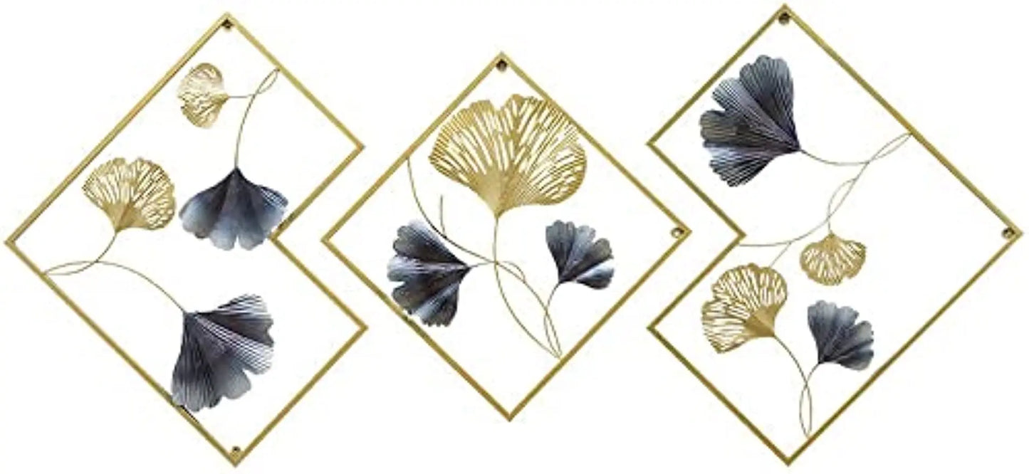 Set of 3 metal 3D Ginkgo wall decorations