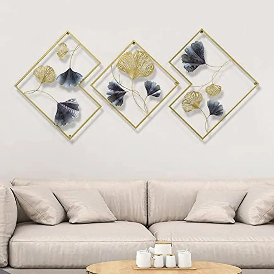 Set of 3 metal 3D Ginkgo wall decorations