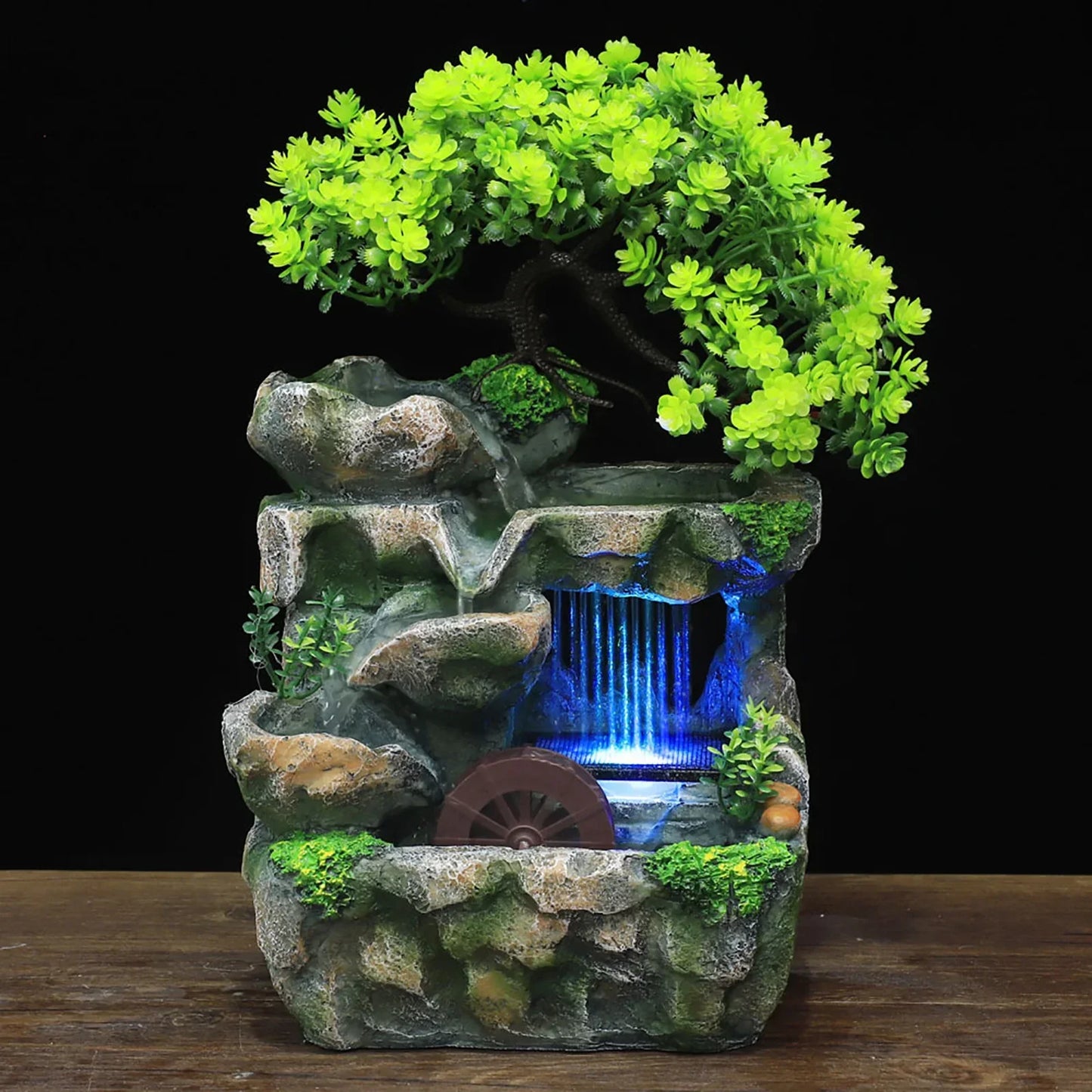 Table fountain with waterfall, decoration