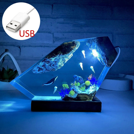 Lámpara LED con motivo de ballena y medusa, decoración.