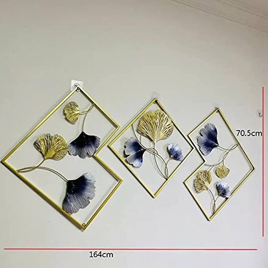 Set of 3 metal 3D Ginkgo wall decorations