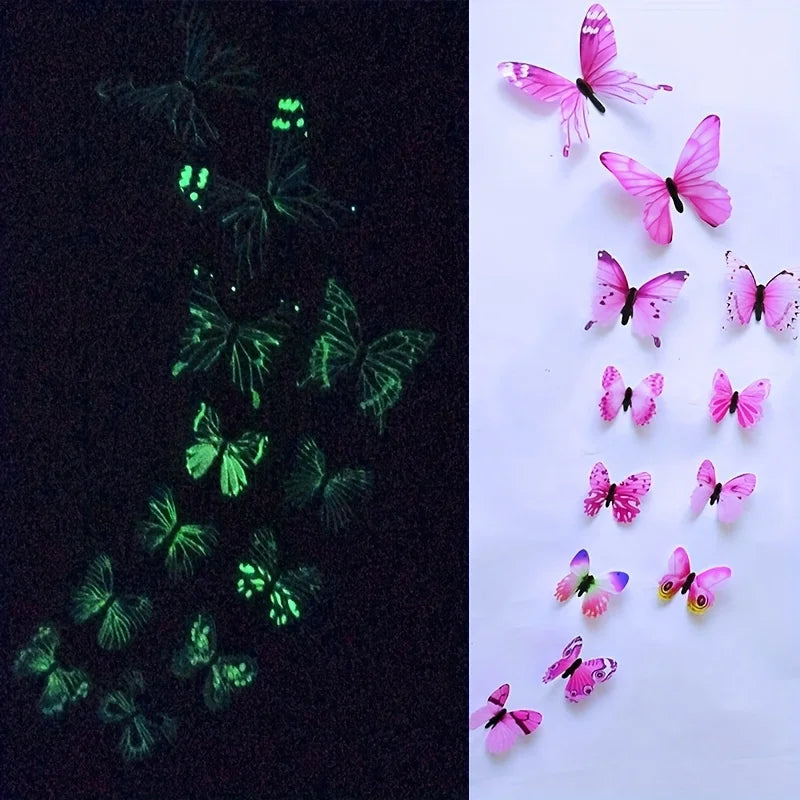 Set of 12 luminous butterfly wall stickers