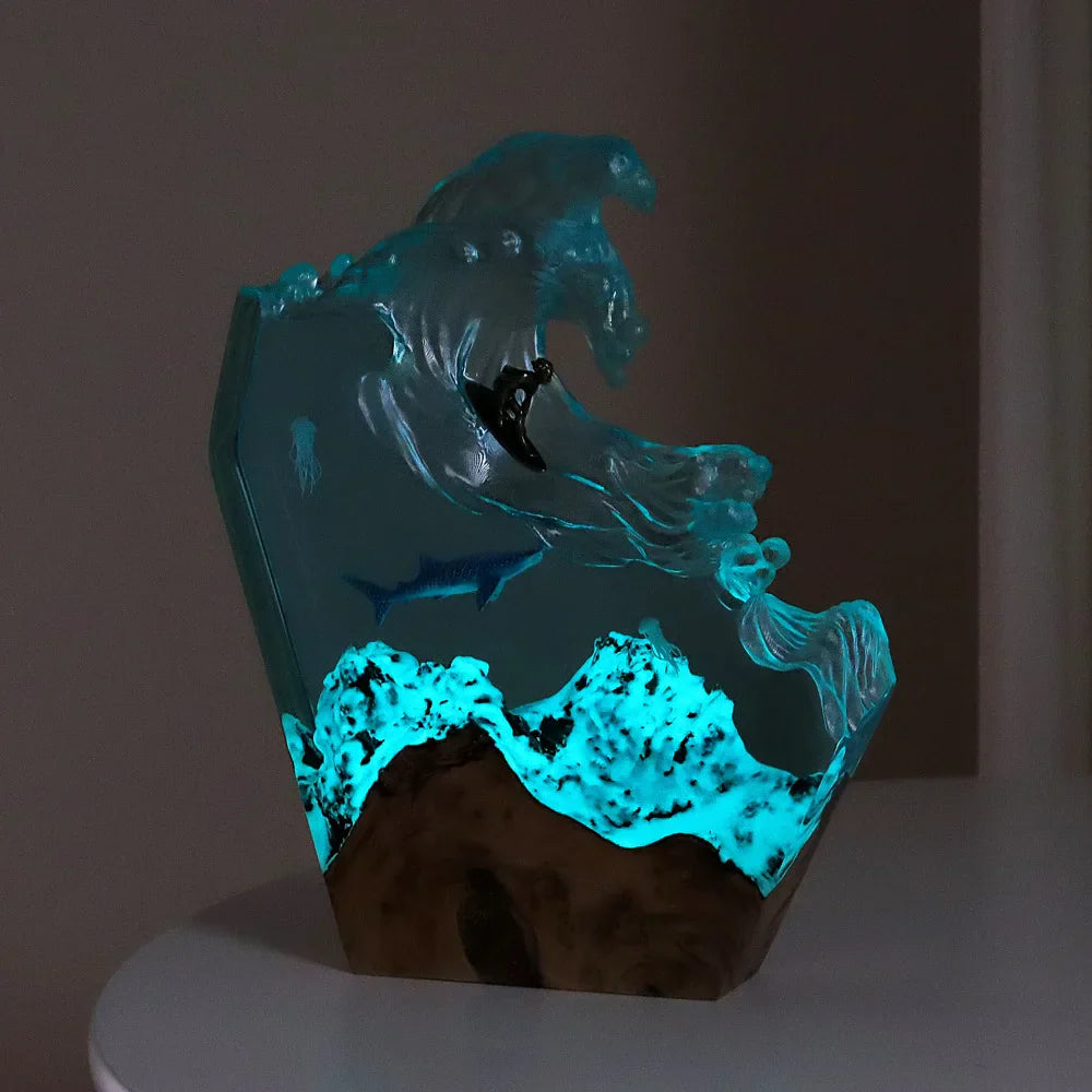 Lámpara LED con motivo de surf, medusas y tiburones, USB