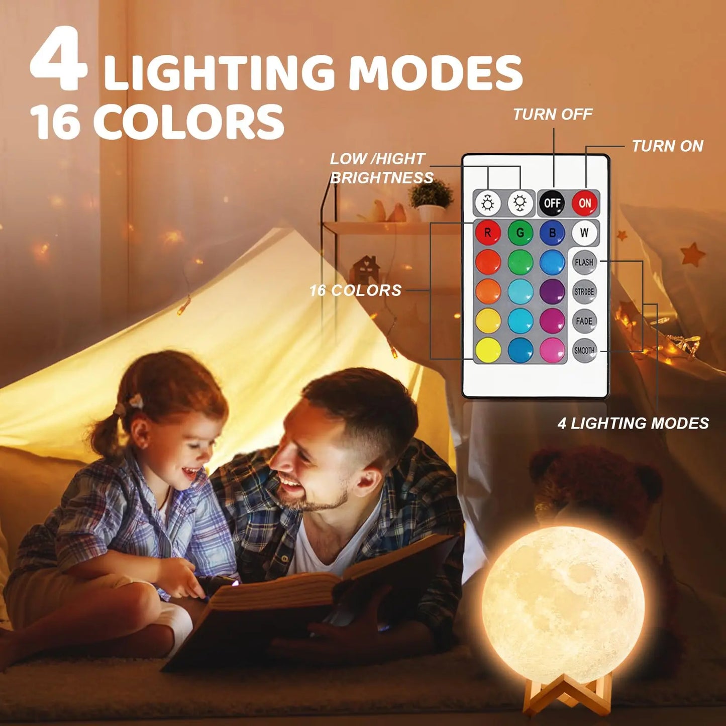 LED Moon Lamp, 16 Colors, with Remote Control