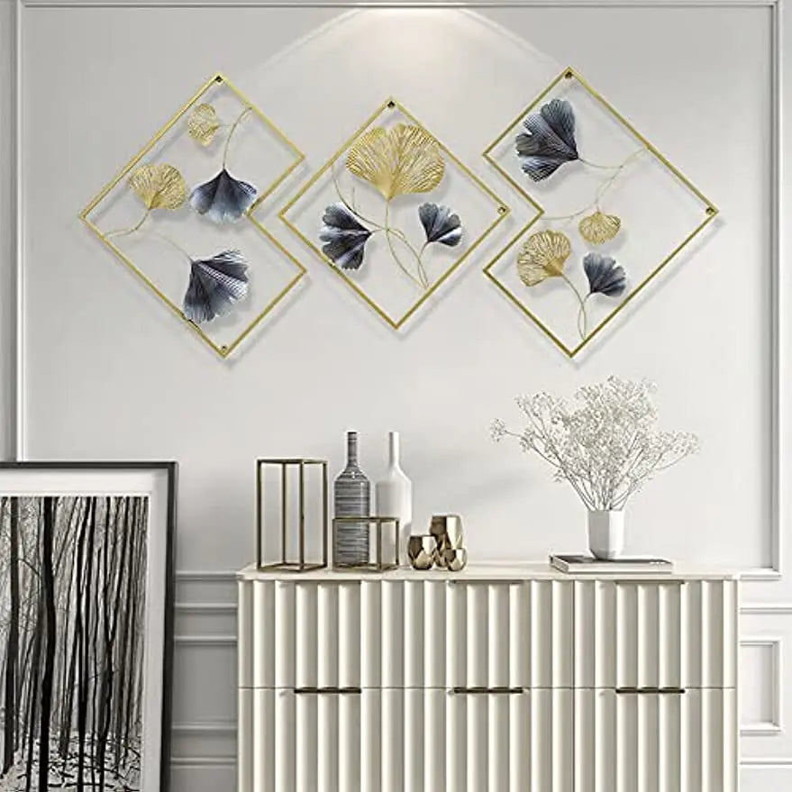 Set of 3 metal 3D Ginkgo wall decorations