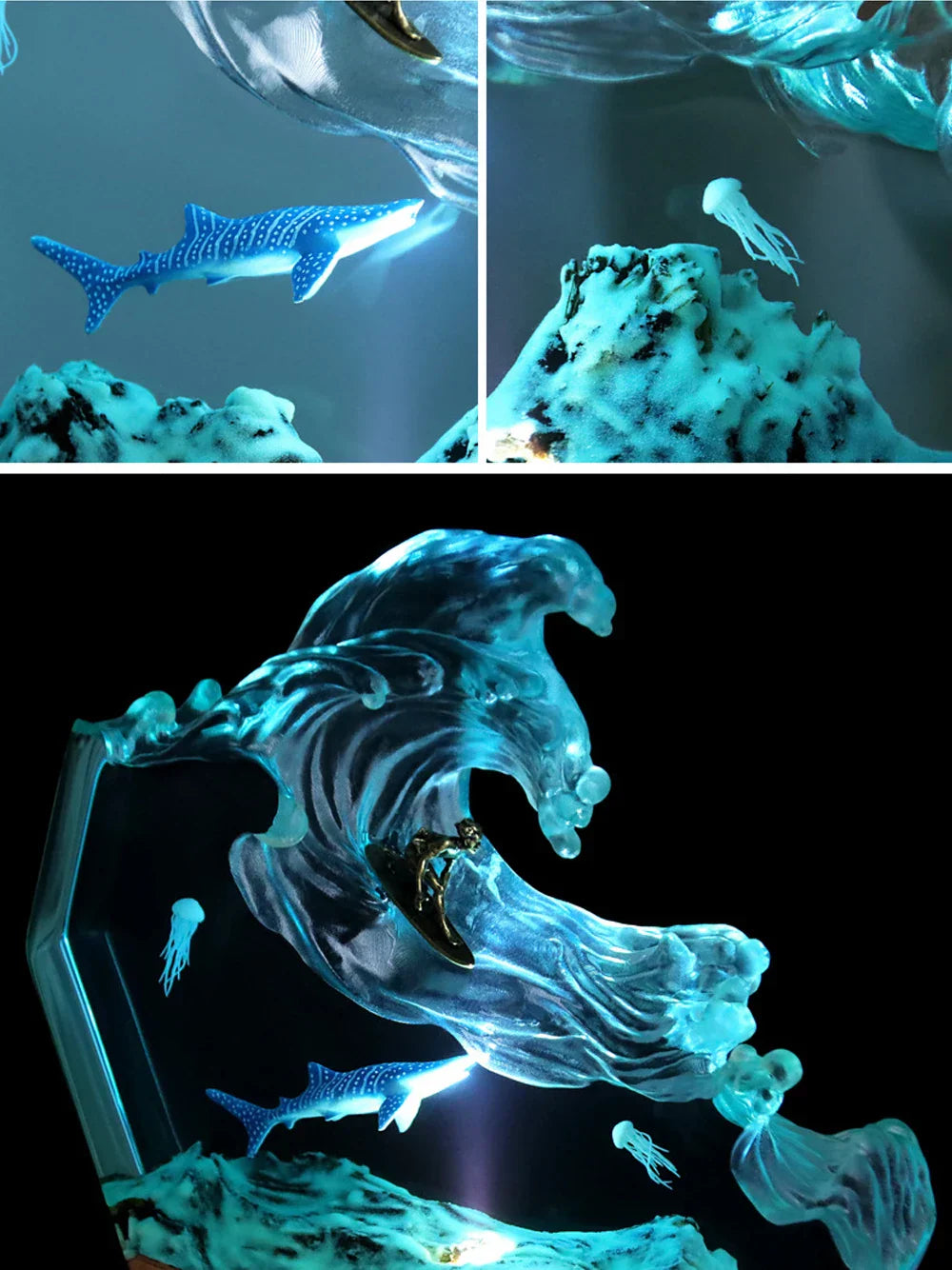 Lámpara LED con motivo de surf, medusas y tiburones, USB