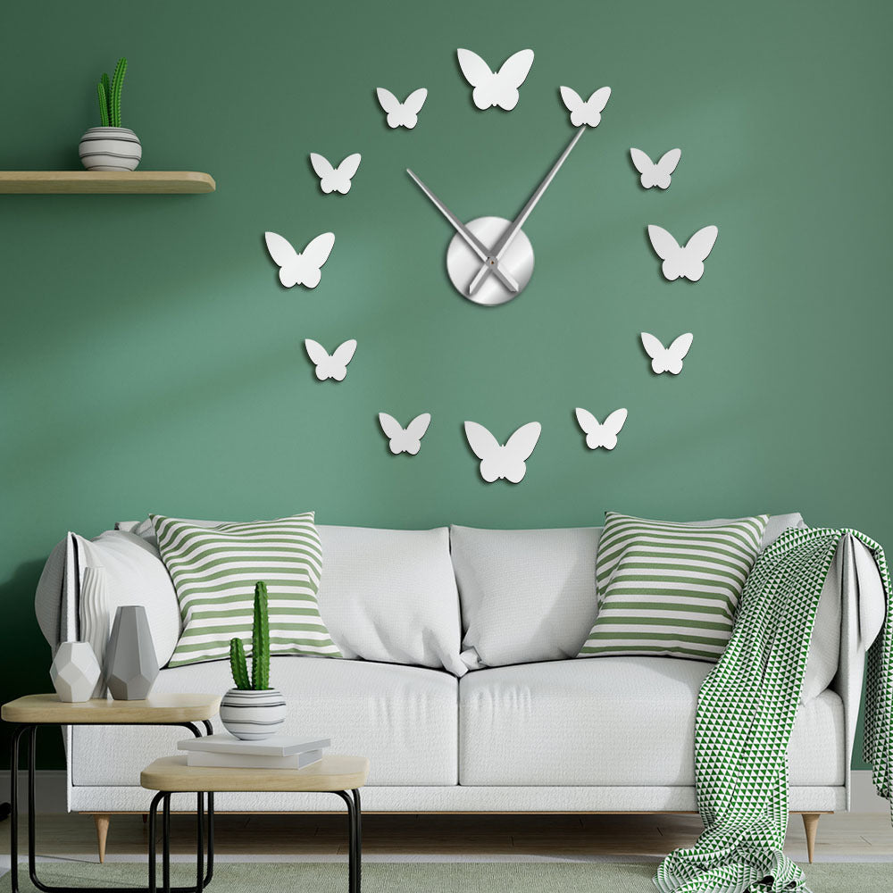 3D Lusterko Motyl Zegar Ścienny - Elegancka Dekoracja do Salonu i Sypialni